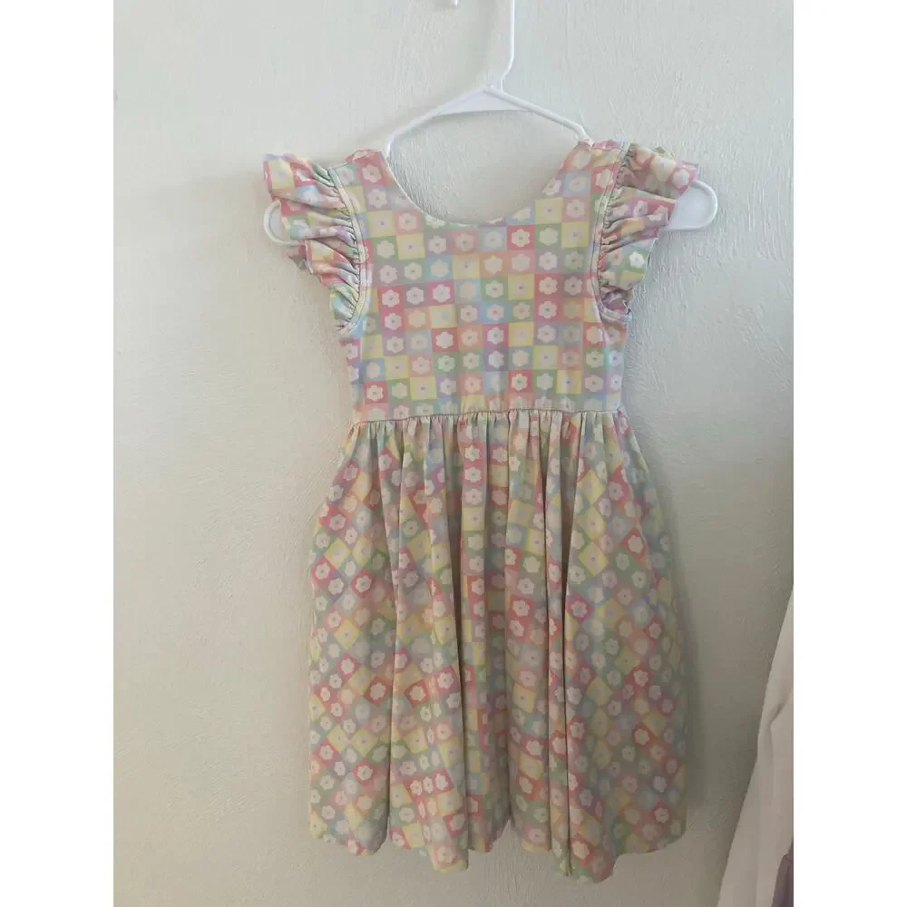 Ollie Jay Girls' Olivia Dress in Floral Blocks Frill Sleeve Age 7 - Picture 3 of 7